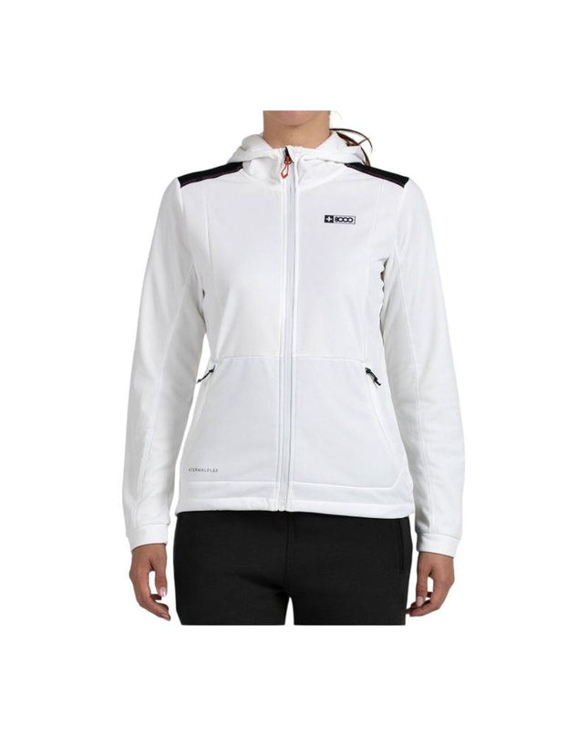 Women's +8000 Sportjack for outdoor activities, white lightweight jacket with sporty design, suitable for hiking and camping.