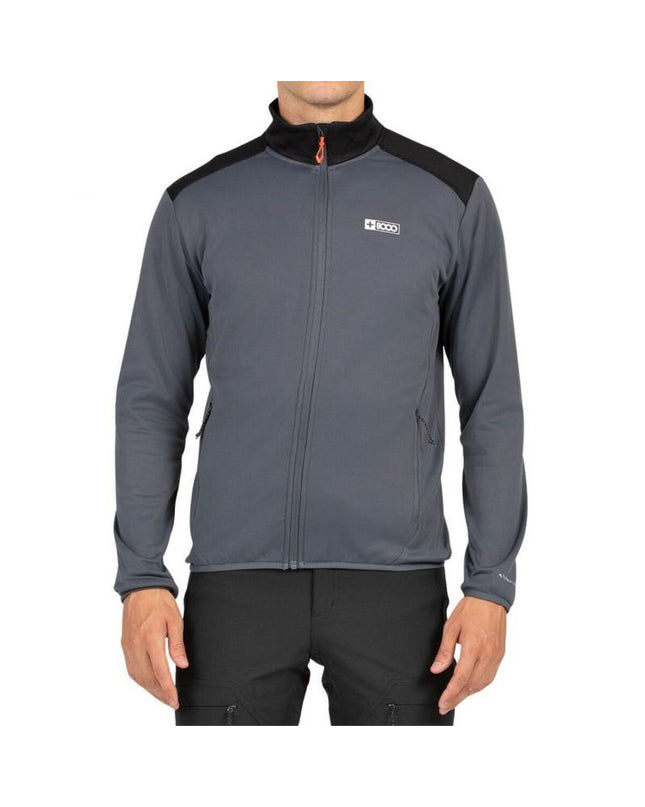 Men's dark gray +8000 sport outdoor jacket designed for hiking and camping, featuring a durable, weather-resistant fabric.