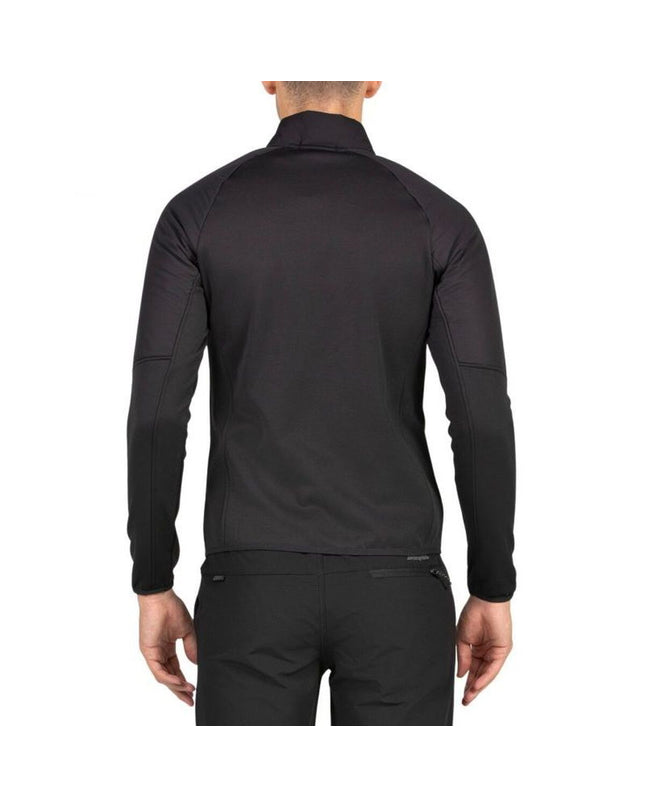 Black +8000 Sportjas for outdoor activities like camping and hiking, shown in size XL, with a focus on the jacket's design and material.