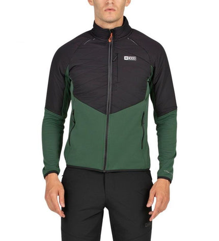 Men's green outdoor sport jacket by +8000, ideal for camping and hiking, with a lightweight, weather-resistant design.