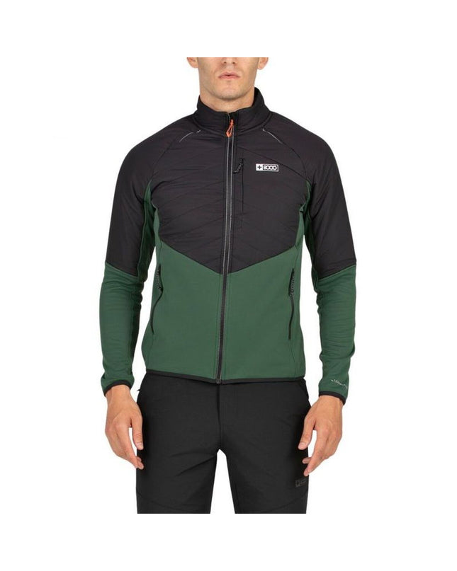 Men's green outdoor sport jacket by +8000, ideal for camping and hiking, with a lightweight, weather-resistant design.