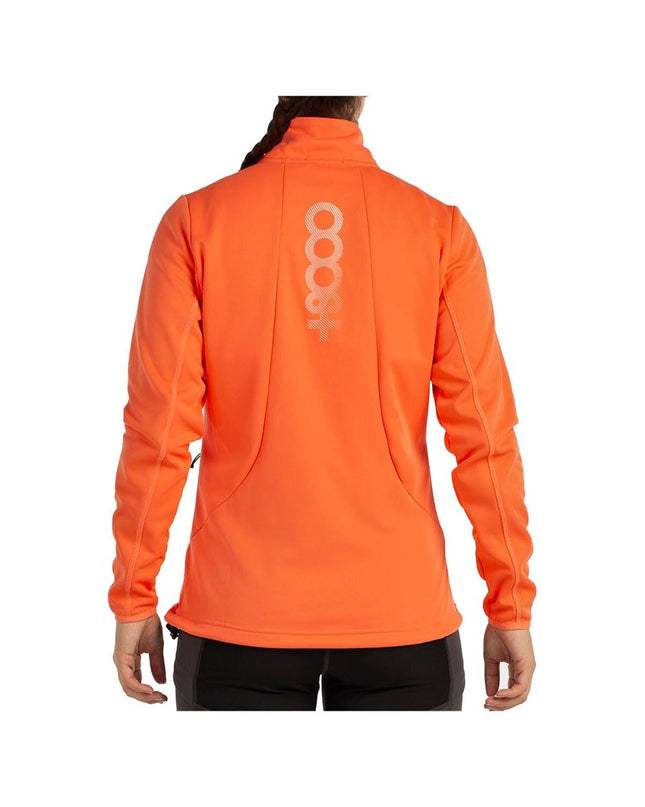 Dames sportjack in orange by +8000, outdoor and hiking jacket with lightweight waterproof material and adjustable hood.
