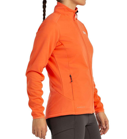 Orange women's Sportjack by +8000, designed for outdoor activities like camping and hiking, with a sporty, functional look.