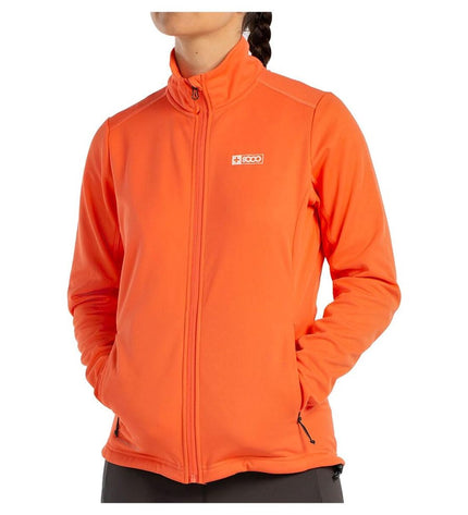 Dames sportjack by +8000, orange color, suitable for outdoor activities, camping, and hiking, lightweight and water-resistant.