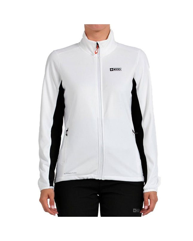 Dames sportjack by +8000 for outdoor activities, lightweight white windbreaker jacket for hiking and camping.