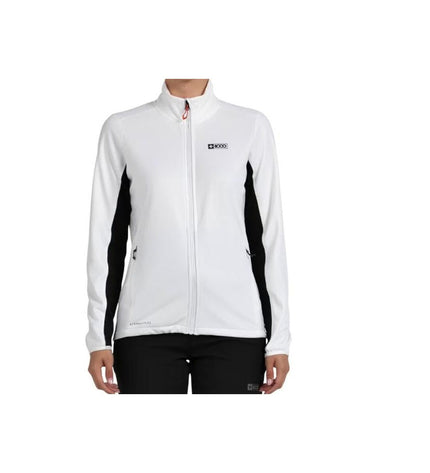 Dames sportjack by +8000 for outdoor activities, featuring lightweight design and white color, suitable for camping and hiking.