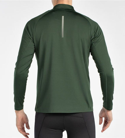 Olijfkleurige heren lange mouwen sport T-shirt van +8000 voor outdoor en kamperen, met ademende stof en sportieve pasvorm.
