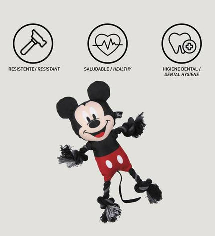 Black Mickey Mouse dog toy made of plastic, measuring 15x6x28 cm, designed for dogs and featuring Mickey Mouse branding.