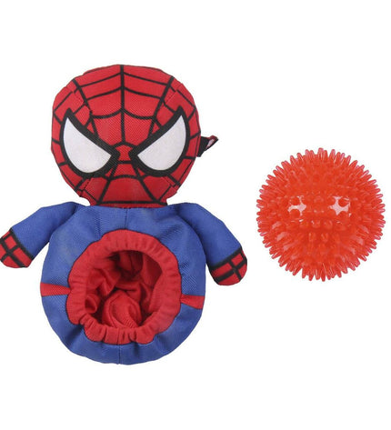 Red Spider-Man dog plush toy, 11x18x10 cm, soft fabric and detailed Spider-Man design for dogs.