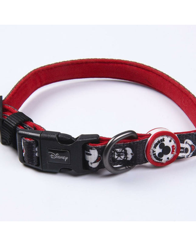 Black Mickey Mouse dog collar with cartoon Mickey Mouse design, adjustable pet accessory for dogs.