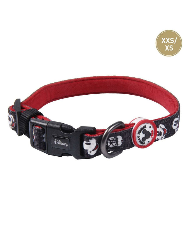 Black Mickey Mouse dog collar with cartoon character design, suitable for small to medium-sized dogs, by Mickey Mouse brand.