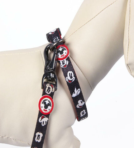 Black Mickey Mouse dog collar with Mickey Mouse branding, made for dogs, featuring a durable adjustable strap and playful design.