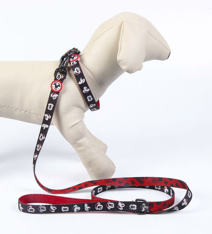 Black Mickey Mouse dog collar with classic cartoon design, adjustable size, durable material, perfect for small to medium dogs.
