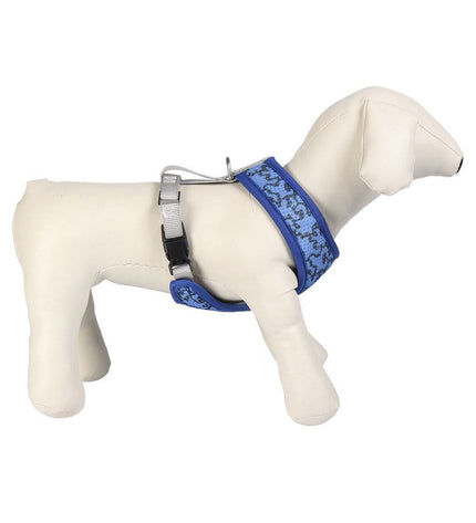 Dark blue Stitch dog harness with adjustable straps and metal buckle, designed for comfortable fit and secure control.