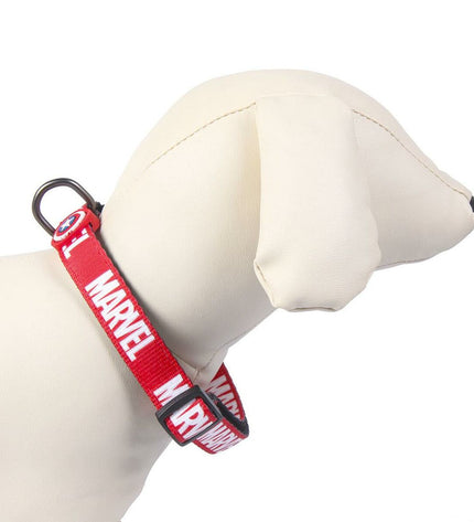 Red Marvel dog collar for small to medium dogs, featuring a stylish design, made of durable material.