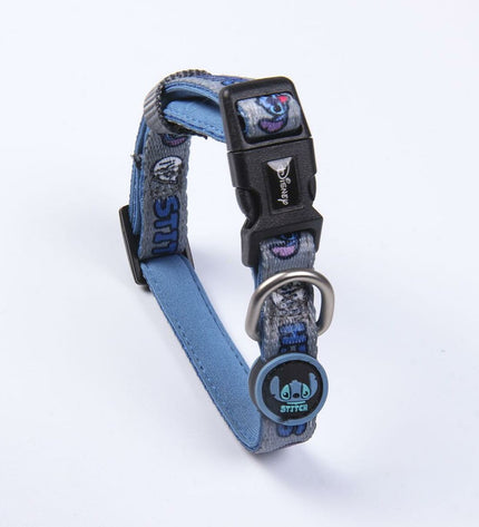 Stitch dog collar with stitched design, adjustable nylon strap for pets, black color, durable and comfortable for dogs.
