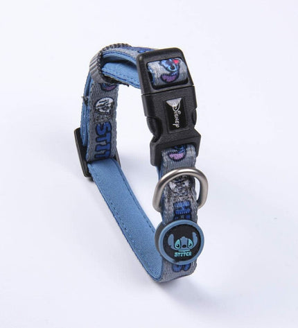 Stitch dog collar in blue with stitched design, durable pet accessory for dogs, made by Stitch brand.