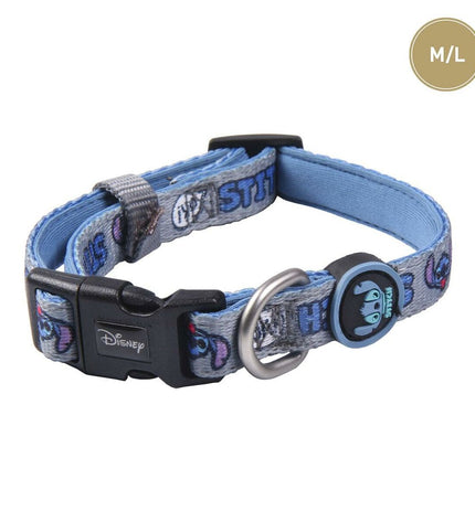 Stitch hondenhalsband in blauw met verstelbare band en metalen gesp, geschikt voor honden, zacht en duurzaam materiaal.