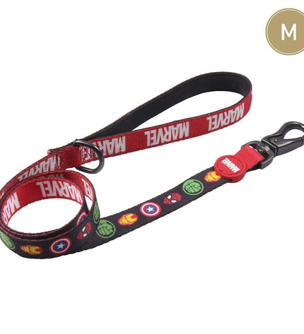 Marvel dog leash with black nylon strap and metal clasp, designed for secure walking of pets.