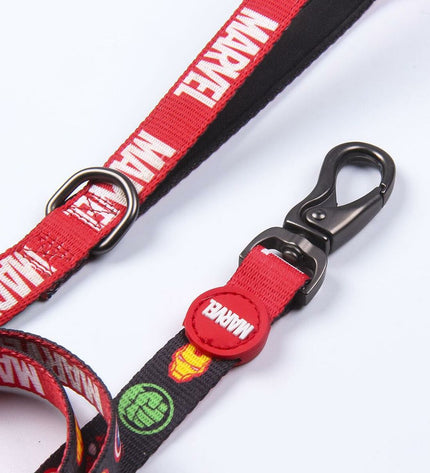 Marvel dog leash with sturdy black nylon strap and metal clasp, designed for secure walking of pets.