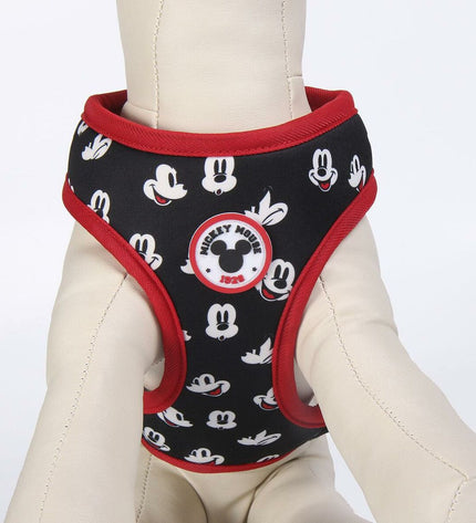 Small Mickey Mouse dog harness for cats and small dogs, featuring adjustable straps and cartoon character design.