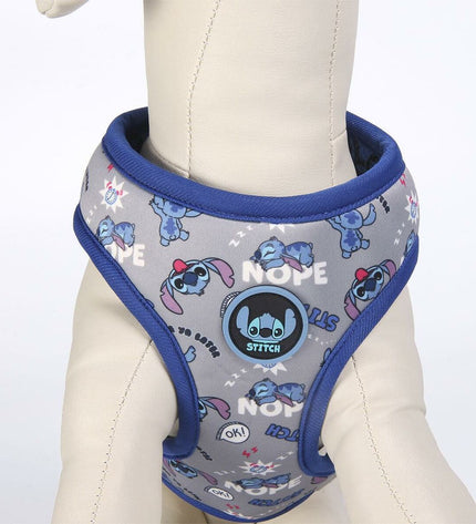 Dark blue Stitch dog harness XS/S for small dogs, showing padded strap and adjustable buckle on a white background.