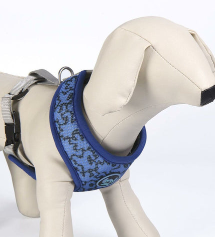 Dark blue Stitch dog harness in XS/S size with adjustable straps, suitable for small to medium-sized dogs.