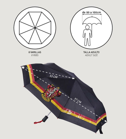 Foldable Harry Potter umbrella in 97 cm with bagage and paraplu features, featuring Harry Potter design and branding.