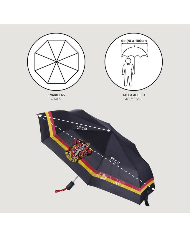 Foldable Harry Potter umbrella in 97 cm with bagage and paraplu features, featuring Harry Potter design and branding.