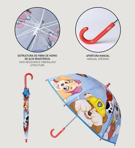 Paw Patrol umbrella with 71cm diameter, featuring colorful Paw Patrol characters, designed for children’s luggage or rain protection.
