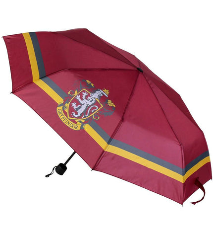 Foldable Harry Potter Gryffindor umbrella for luggage, featuring a red and gold design with Gryffindor crest and handle.