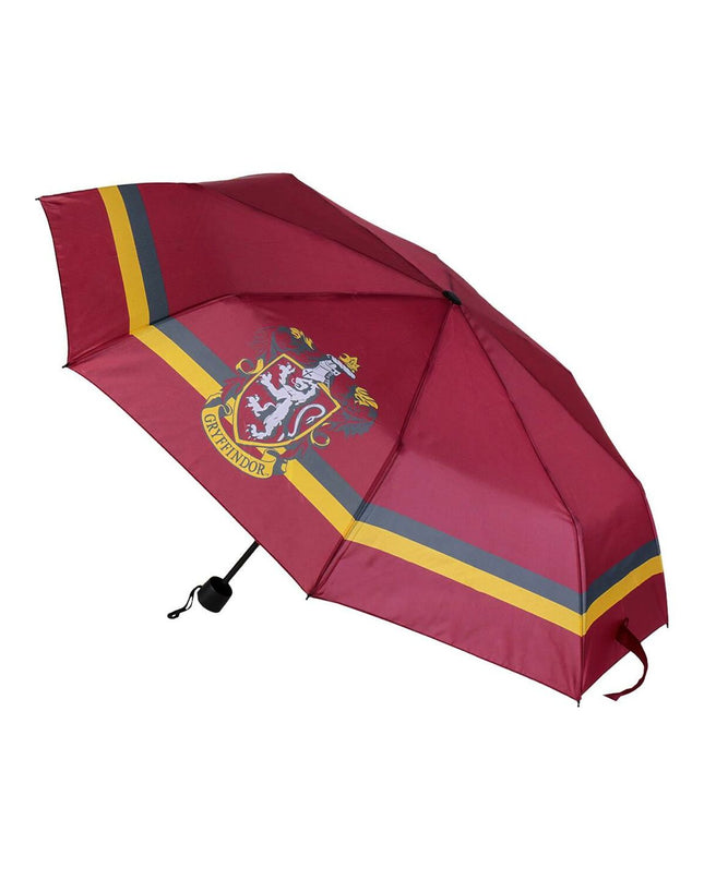 Foldable Harry Potter Gryffindor umbrella for luggage, featuring a red and gold design with Gryffindor crest and handle.