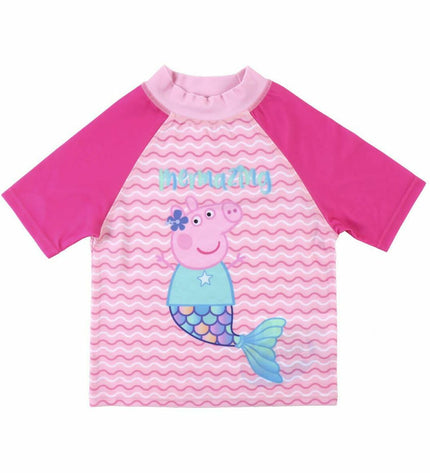Pink Peppa Pig T-shirt for kids, casual outdoor and watersport wear, featuring Peppa Pig character on the front.