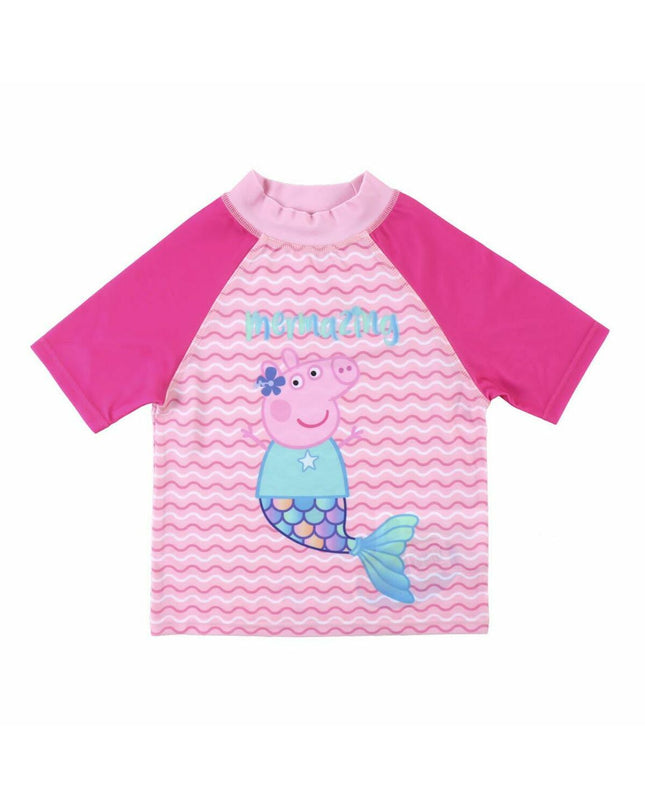 Pink Peppa Pig T-shirt for kids, casual outdoor and watersport wear, featuring Peppa Pig character on the front.