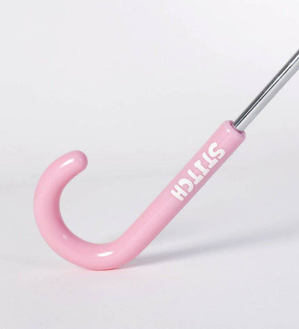 Pink Stitch Paraplu Stitch Roze umbrella with a 71 cm diameter, featuring a compact bagage-style design and colorful pattern.
