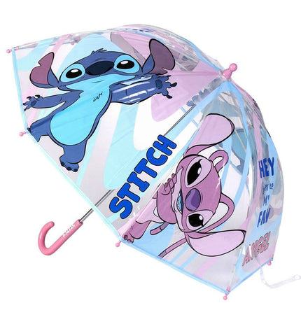 Stitch Paraplu Stitch Roze umbrella with a 71 cm diameter, compact bagage umbrella featuring pink fabric and sturdy handle.