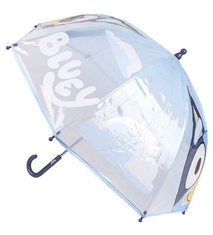 Bluey 45 cm blue umbrella for luggage, featuring a colorful design and compact size for easy travel and rain protection.