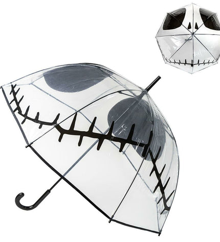 Transparent 60 cm Nightmare Before Christmas umbrella, featuring Jack Skellington design, for stylish rain protection.
