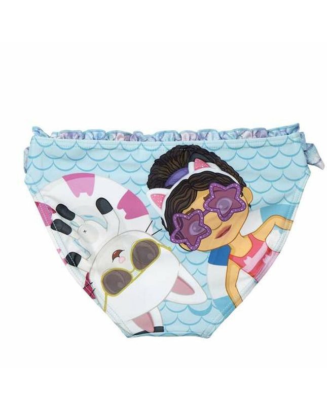 Girls' Gabby's Dollhouse swimwear, sporty one-piece swimsuit with colorful dollhouse design, suitable for watersports and outdoor activities.