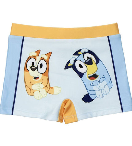 Bluey boys' light blue swim trunks for boys, suitable for sports and watersports, with a comfortable fit and vibrant color.