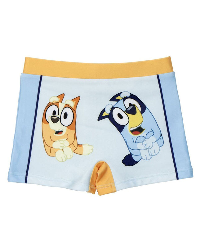 Bluey boys' light blue swim trunks for boys, suitable for sports and watersports, with a comfortable fit and vibrant color.
