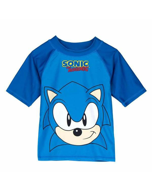 Sonic bad T-shirt for kids, featuring Sonic the Hedgehog, designed for water sports and outdoor activities, in bright colors.