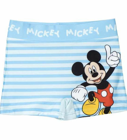 Kids' Mickey Mouse swim trunks, sporty and outdoor watersport apparel for boys, featuring colorful Mickey Mouse design.