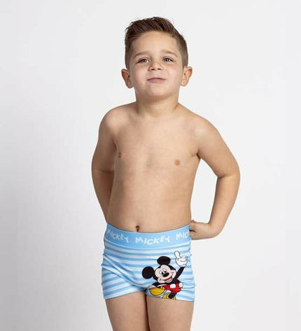 Boy's Mickey Mouse swim trunks, sporty waterwear for kids, featuring Mickey Mouse design, suitable for outdoor watersports.