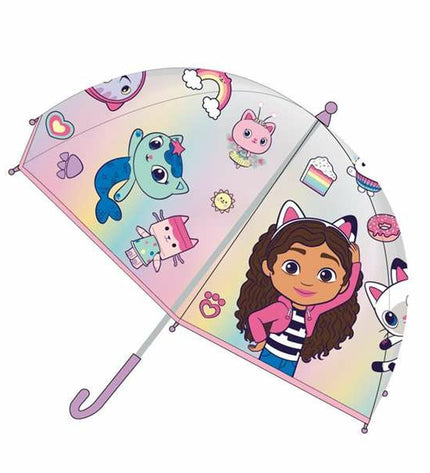 Pink Gabby's Dollhouse umbrella, 45 cm, designed as a playful bagage and paraplu brand accessory, featuring colorful dollhouse imagery.