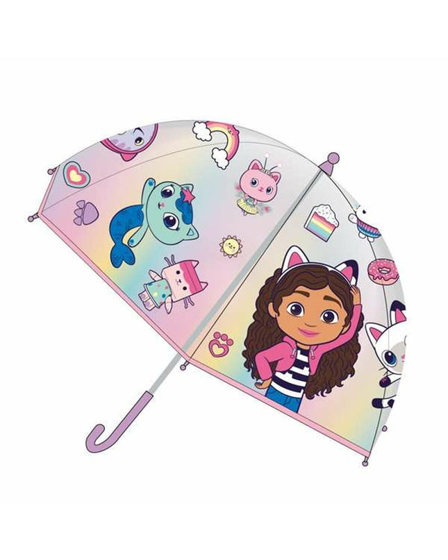 Pink Gabby's Dollhouse umbrella, 45 cm, designed as a playful bagage and paraplu brand accessory, featuring colorful dollhouse imagery.