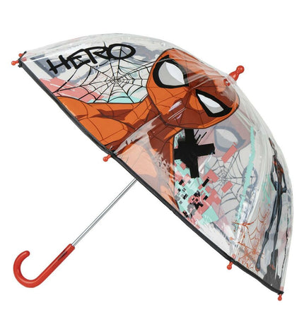 Spider-Man branded umbrella with a colorful Spider-Man design, compact and lightweight for easy carrying.
