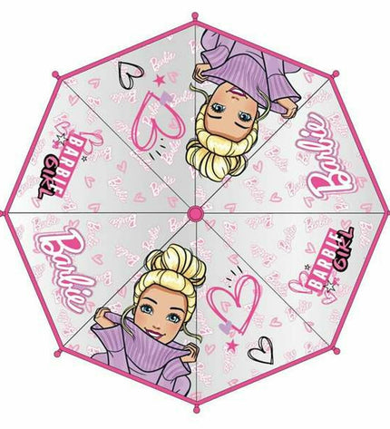 Pink Barbie Paraplu umbrella, 45 cm luggage umbrella with a colorful Barbie design, suitable for travel and rainy days.