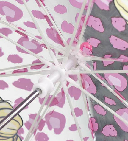 Pink Barbie umbrella featuring a Barbie logo, 45 cm long, designed as a stylish bagage and rain protection accessory.