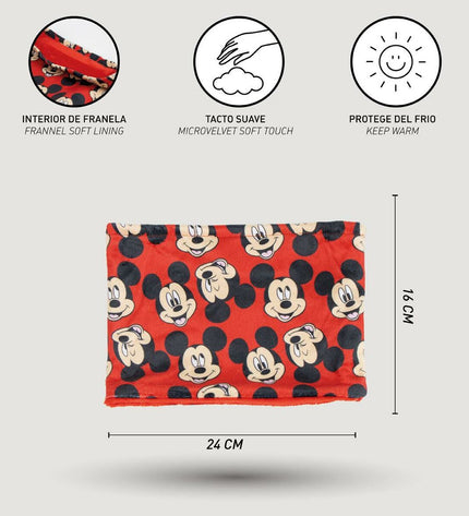 Nekwarmer featuring Mickey Mouse design, ideal for outdoor activities, camping, and hiking, with a colorful cartoon Mickey Mouse print.